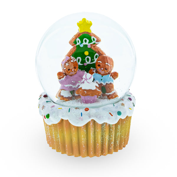Sweet Gingerbread Harmony: Musical Christmas Water Globe with Gingerbread Family and Cupcake by BestPysanky