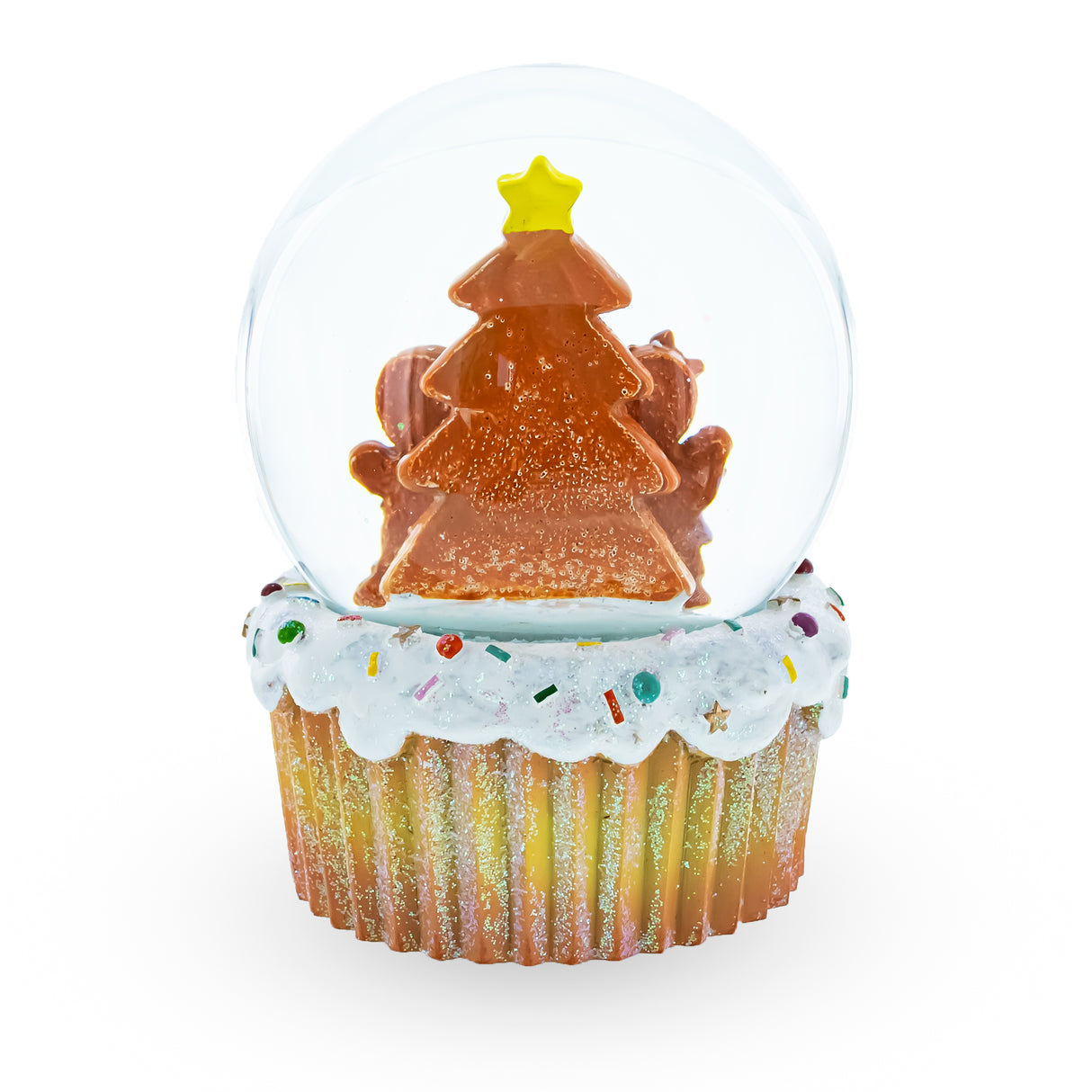 Sweet Gingerbread Harmony: Musical Christmas Water Globe with Gingerbread Family and Cupcake ,dimensions in inches: 5.6 x 3.8 x 3.8