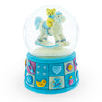 Teddy Bear on Rocking Horse Baby Boy Musical Water Snow Globe in Blue color Round