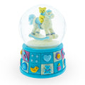 Teddy Bear on Rocking Horse Baby Boy Musical Water Snow Globe in Blue color Round