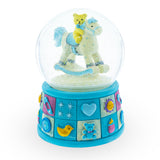 Teddy Bear on Rocking Horse Baby Boy Musical Water Snow Globe in Blue color Round