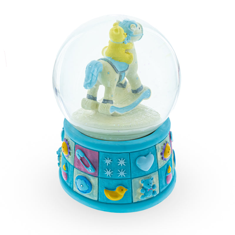 Buy Online Gift Shop Teddy Bear on Rocking Horse Baby Boy Gift Musical Water Snow Globe