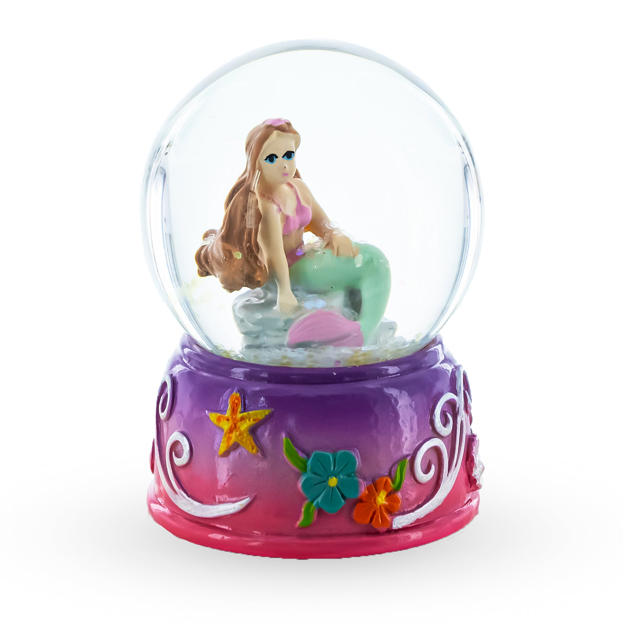 Enchanting Mermaid Oasis: Miniature Water Globe on Floral Base in Multi color, Round shape