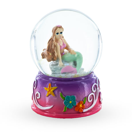 Glass Enchanting Mermaid Oasis: Miniature Water Globe on Floral Base in Multi color Round