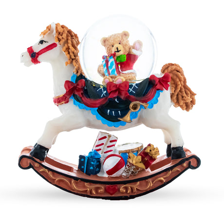 Teddy Bears' Rocking Horse Delight: Christmas Water Snow Globe with Gifts in Multi color,  shape