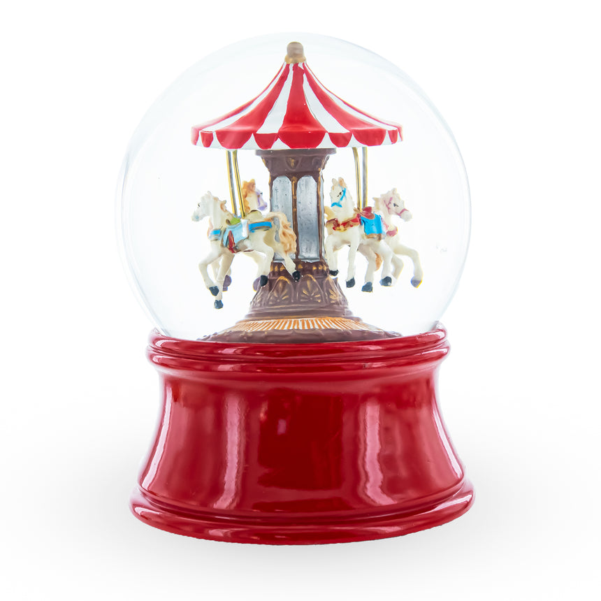 Horses Carousel Melody Spinning Musical Water Globe , dimensions in inches: 6.5 x 4.6 x 4.58