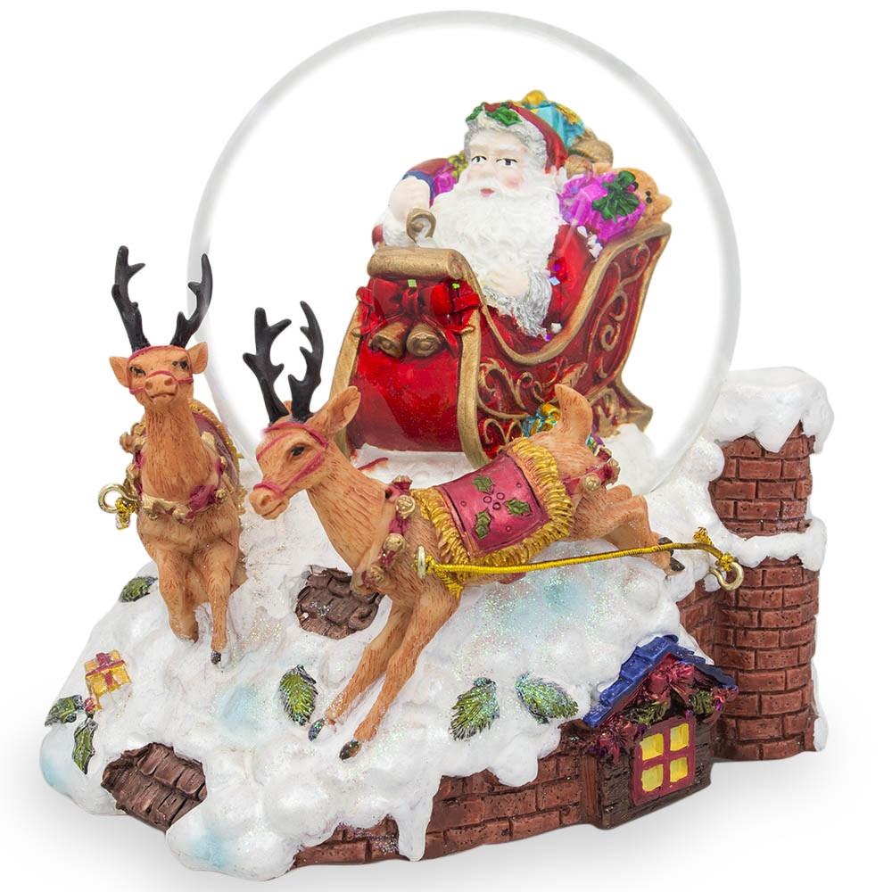Santa's Gift Delivery Melody: Musical Christmas Water Snow Globe in Multi color, Round shape