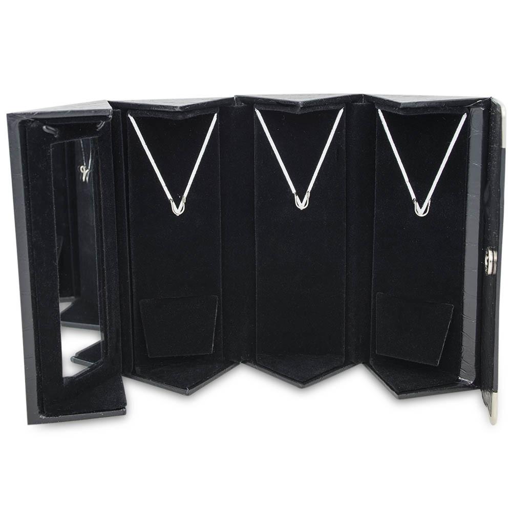 Three Pendants Holder Jewelry Box with Mirror in Black color, Rectangular shape