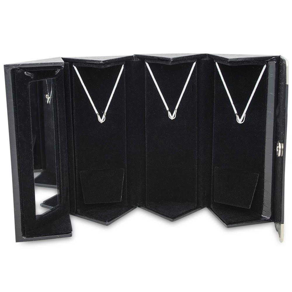 Three Pendants Holder Jewelry Box with Mirror in Black color, Rectangular shape