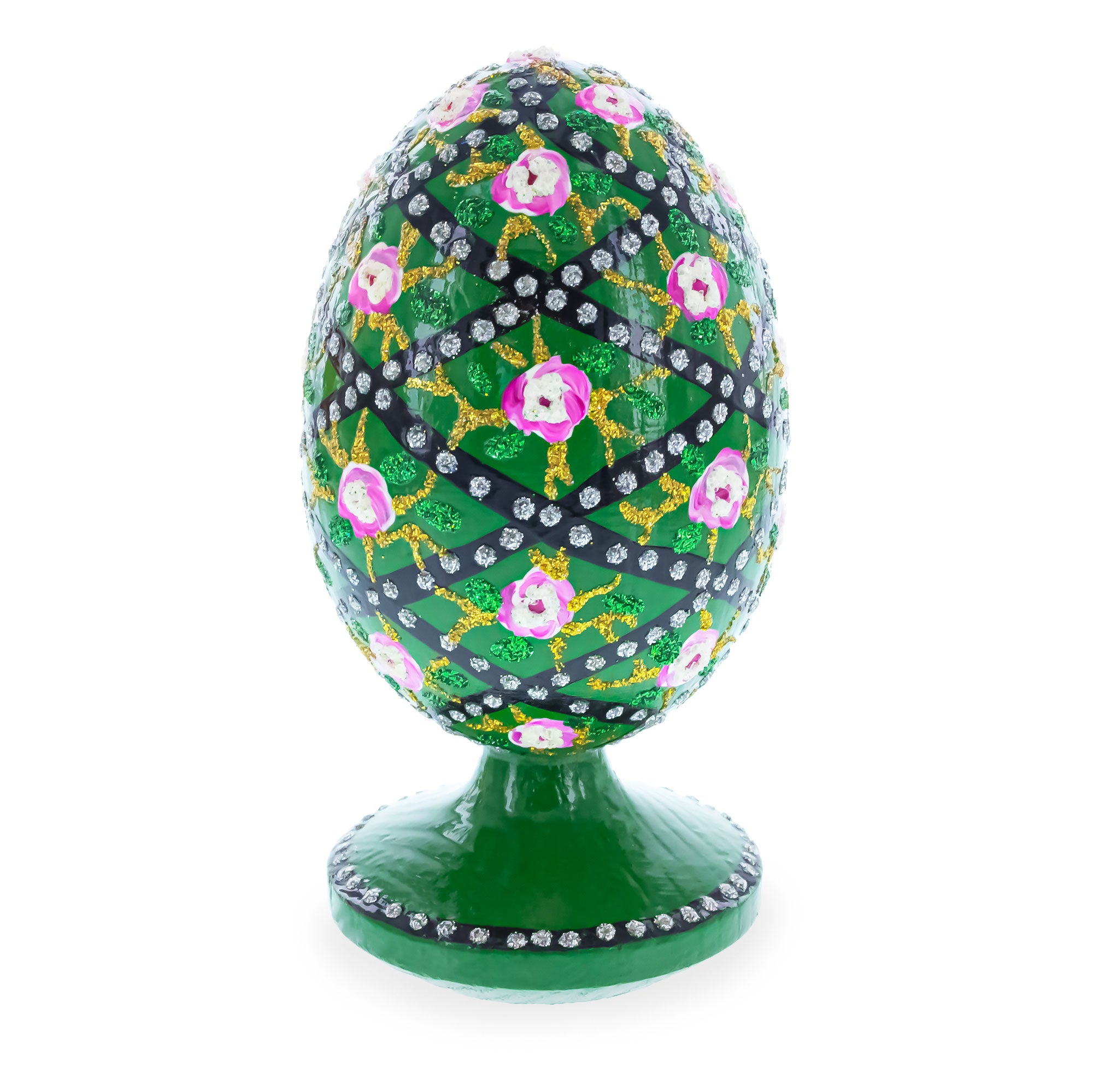 1907 Rose Trellis Royal Wooden Egg in Green color Oval