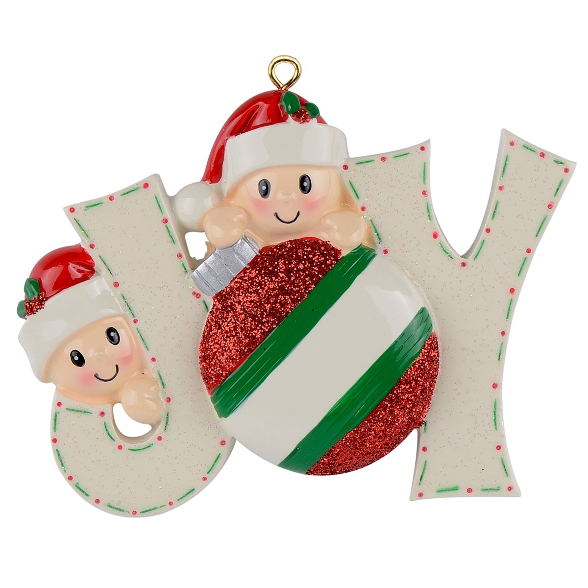 Joyful Family of 2 Hand Painted Resin Christmas Ornament