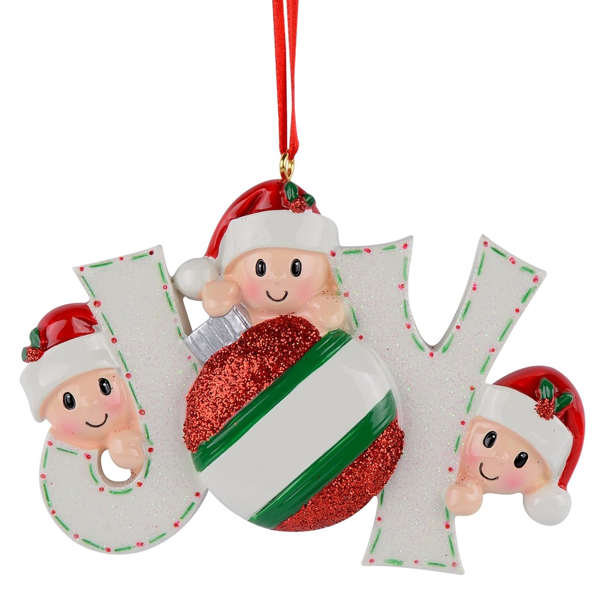Joyful Family of 3 Hand Painted Resin Christmas Ornament in Multi color,  shape