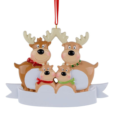 Reindeer Family of 4 Hand Painted Resin Christmas Ornament in Multi color,  shape