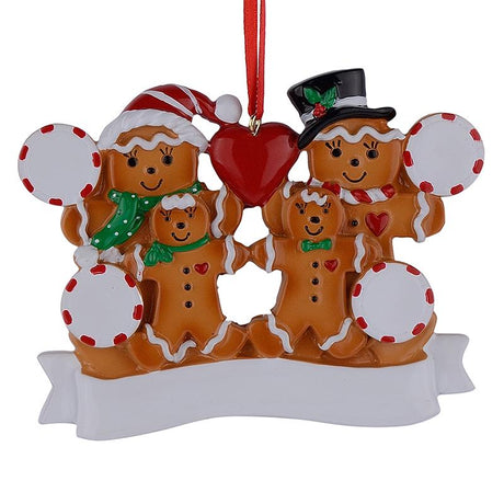 Family of 4 in Gingerbread House Hand Painted Resin Christmas Ornament in Multi color,  shape