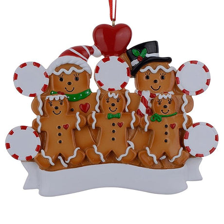 Family of 3 in Gingerbread House Hand Painted Resin Christmas Ornament in Multi color,  shape