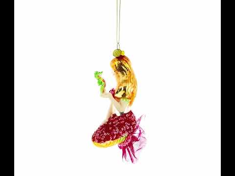 Mermaid with Seahorse Glass Christmas Ornament