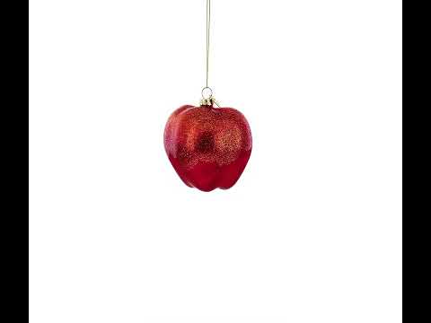 Red Apple Half with Seeds Glass Christmas Ornament