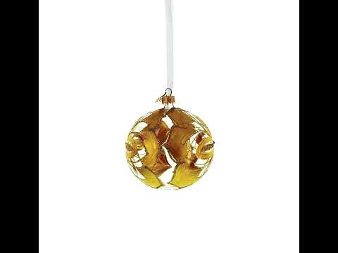 Radiant Gold Starburst Pattern Glass Ball Christmas Ornament 4 Inches