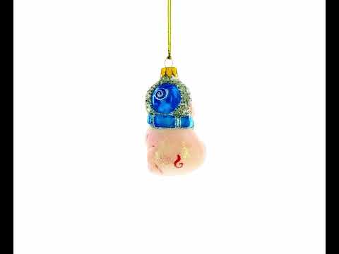 Piglet with Blue Scarf Glass Christmas Ornament