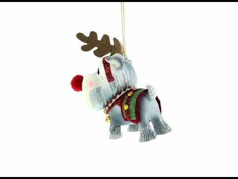Schnauzer im Rentierkostüm, Weihnachtsschmuck aus Glas