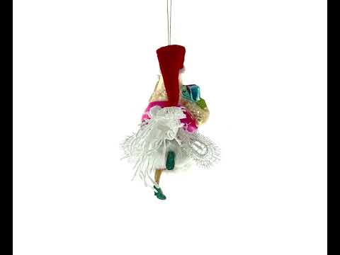 Chicken in Pink Dress Glass Christmas Ornament