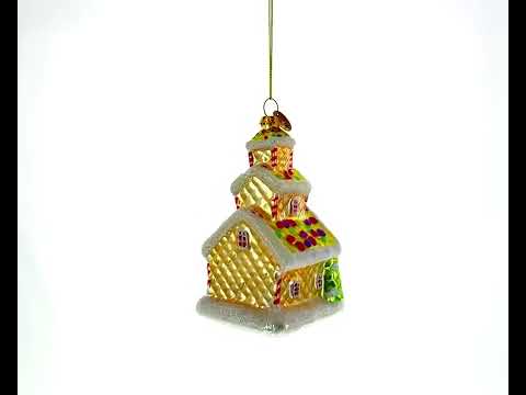 Gingerbread House with Candy Canes Glass Christmas Ornament