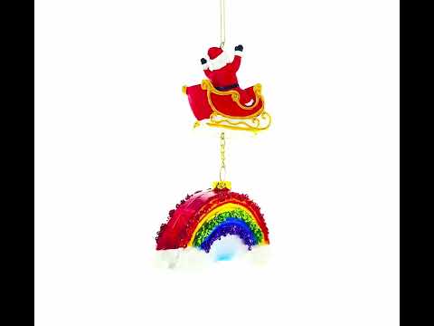 Santa Rainbow Sleigh Ride Glass Christmas Ornament