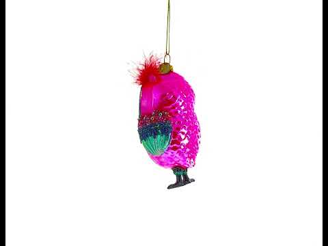 Vibrant Colorful Owl Glass Christmas Ornament