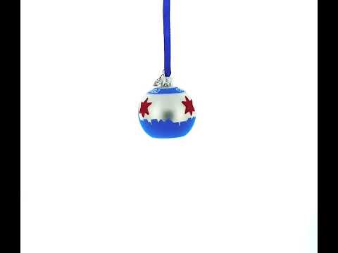 Chicago Skyline and Flag on Silver Glass Ball Christmas Ornament