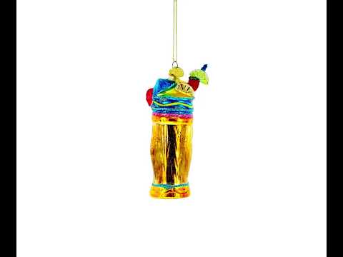 Hawaiian Tiki Totem with Tropical Cocktail Blown Glass Christmas Ornament