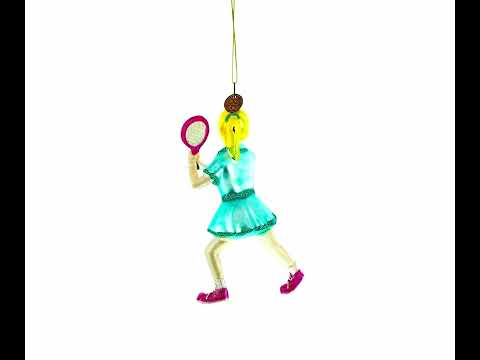 Athletic Girl Playing Tennis Glass Christmas Ornament