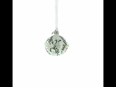 Silver Glitter Scrolls, Pearls & Rose Accents Winter Elegance Glass ball Ornament 2.4 Inches
