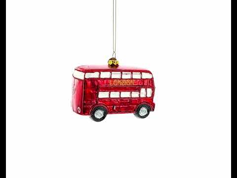 Double Decker Bus, London, UK Glass Christmas Ornament