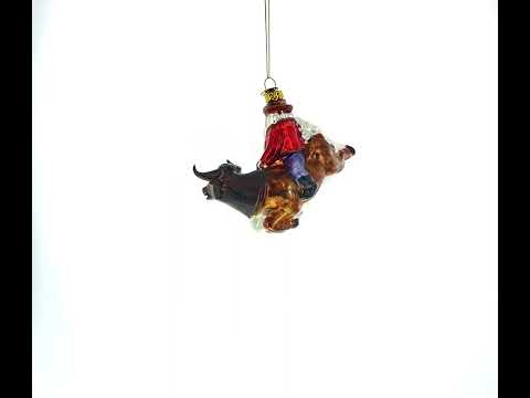 Cowboy Santa Riding Bull Western Rodeo Glass Christmas Ornament