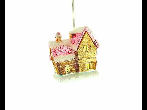 Decorated Gingerbread House Glass Christmas Ornament