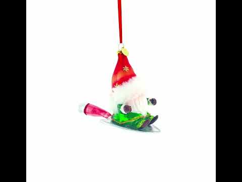 Scandinavian Gnome Riding a Shield Glass Christmas Ornament