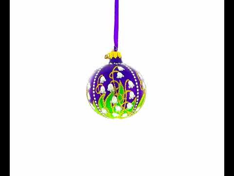 Adorno navideño de bola de cristal morado real de lirios del valle, 3,25 pulgadas