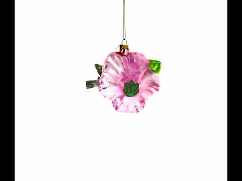 Hummingbird with Pink Hibiscus Glass Christmas Ornament