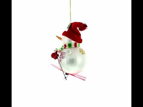 Snowman Skiing Glass Christmas Ornament