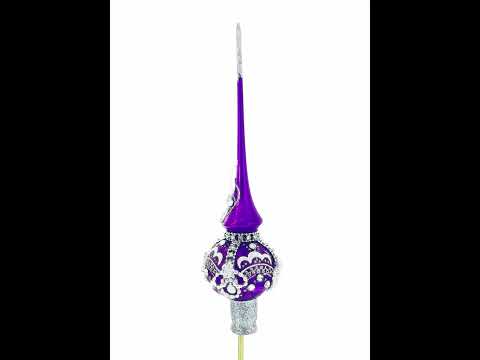 Dreidimensionale weiße Rosen auf lila Glas-Weihnachtsbaumspitze, 28 cm