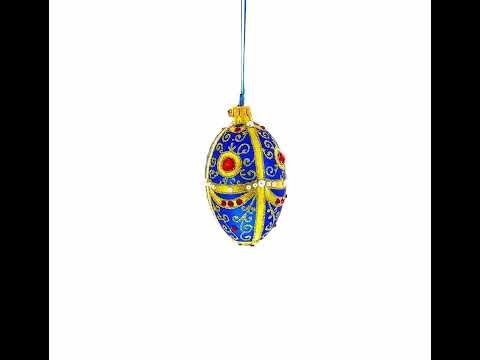 Adorno de huevo de cristal con joyas adornado en azul real y dorado de 4 pulgadas
