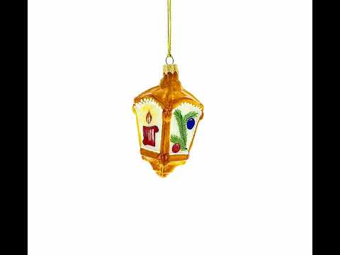 Lantern with Pine Branch Glass Christmas Ornament