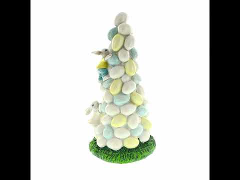 Easter Bunny Climbing Egg Tower Playful Rabbit Figurine for Spring Decor 10.6 Inches
