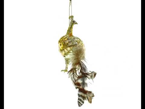 Adorno navideño de cristal con forma de pavo real dorado