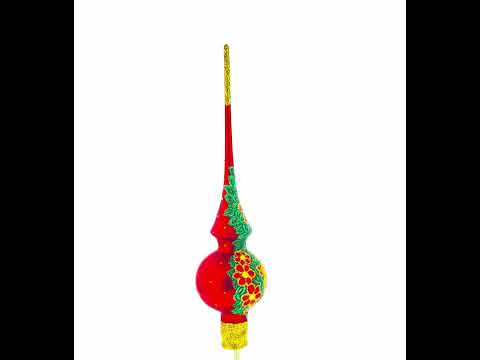 Snow Covered Winter Village Red Glass Christmas Tree Topper 11 Inches
