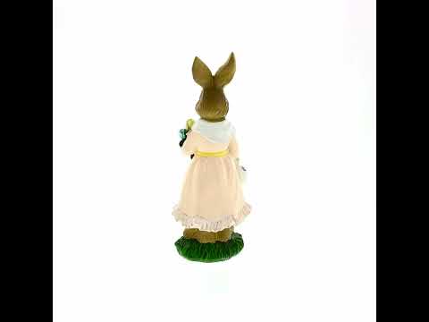 Vintage Style Easter Bunny Figurine – Springtime Rabbit Statue with Flowers & Egg Basket 8.7 Inches