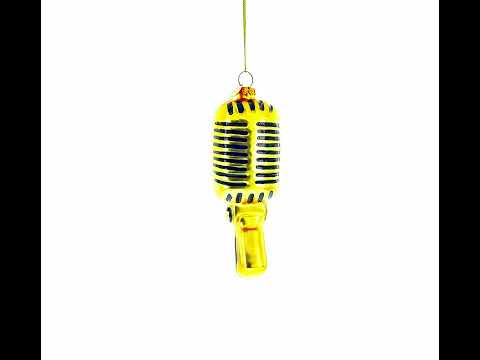 Adorno navideño de cristal con forma de micrófono dorado brillante