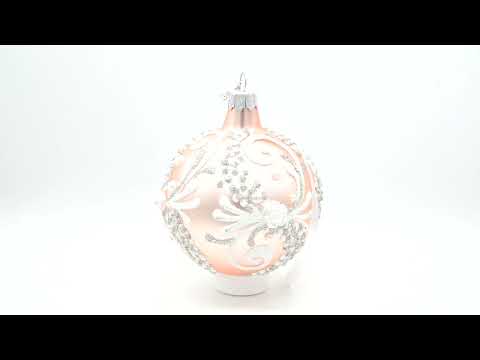 Adorno navideño con remolinos de nieve sobre una bola de cristal rosa metalizada de 3,25 pulgadas