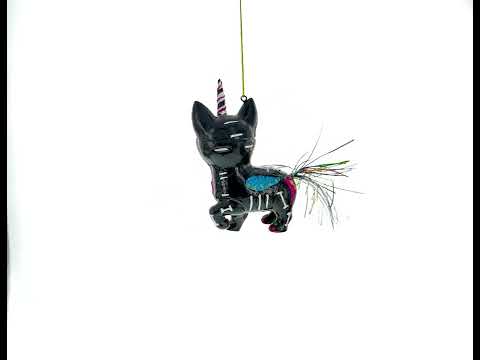 Spooky Halloween Cat Skeleton Glass Christmas Ornament