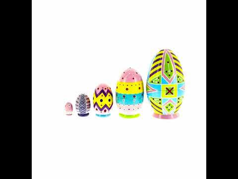 Set of 5 Ukrainian Style Easter Eggs Wooden Nesting Dolls 5 Inches